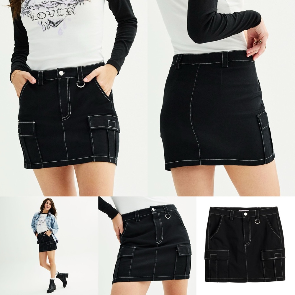 NWT SO BLACK GOTH EMO PUNK GRUNGE INDIE E-GIRL CARGO POCKET UTILITY CARGO SKIRT